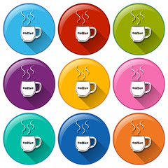 Poster - Circle buttons with cups of coffee