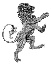 Woodblock Style Heraldic Lion