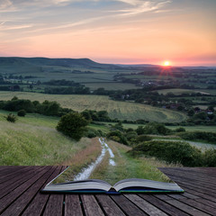 Canvas Print - Landscape image Summer sunset view over English countryside conc