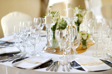 Table set for an event party or wedding reception