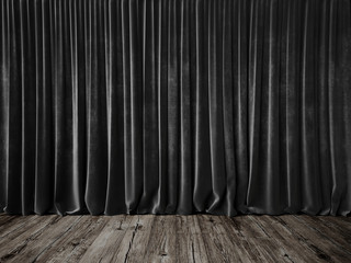 dark grey curtains and grunge floor