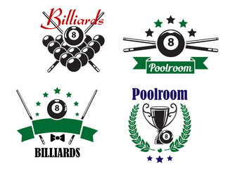 Wall Mural - Billiards or Poolroom game badges or emblems