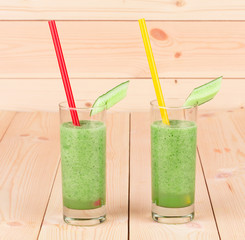 Sticker - Fresh vegetable juices on table.