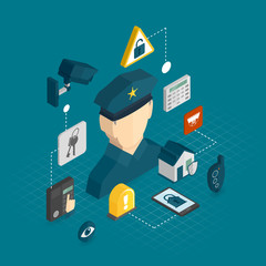 Wall Mural - Home security isometric icons