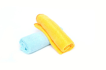 Color microfiber cloths for cleaning isolated on white backgroun