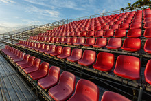 Empty Plastic Chairs At Temporary Grandstand Stadium In Phuket,