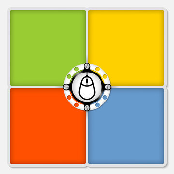 four colored frames for white text and mouse icon
