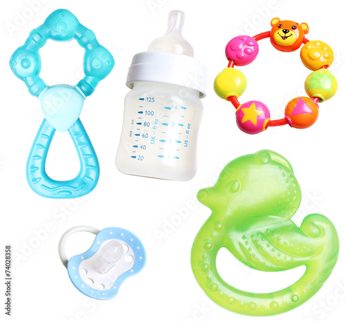 Fotografija  teethers, soother and bottle for babies