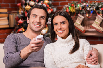 Canvas Print - Enjoying Christmas shows together.