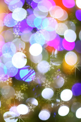 Defocused abstract christmas tree light bokeh background with fa