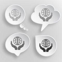 Sticker - Protection world. White flat vector buttons on gray background.