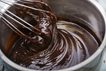 liquid chocolate in a pan