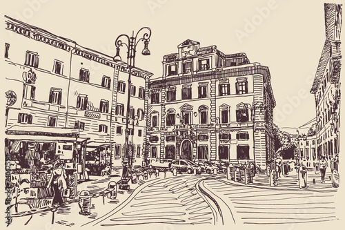 Tapeta ścienna na wymiar sketch hand drawing of Rome Italy famous cityscape