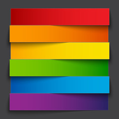 Poster - Infographics rainbow paper stripe banners with shadows on dark