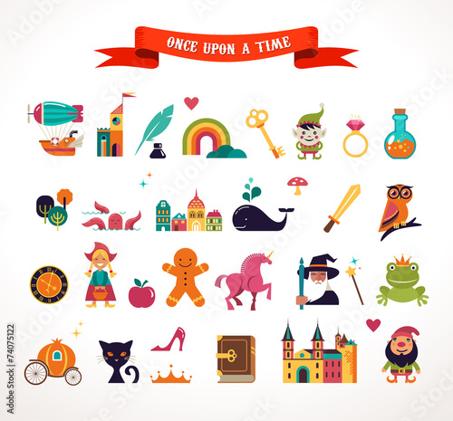 Collection of fairy tale elements, icons Poster