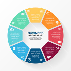 Infographic, diagram, 8 options, parts, steps.