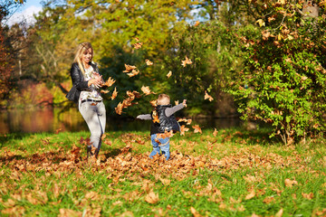 Little boy and mother playing together