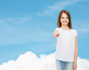 Sticker - smiling little girl in white blank t-shirt