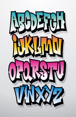 Wall Mural - Graffiti cartoon comic doodle font alphabet. Vector