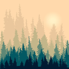 Landscape With Silhouettes Of Fir-trees