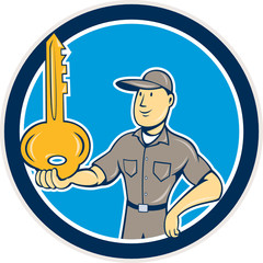 Sticker - Locksmith Balancing Key Palm Circle Cartoon