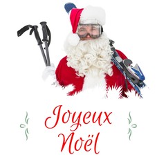 Poster - Composite image of happy santa posing with ski and ski poles