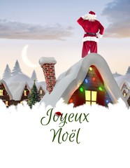 Aufkleber - Composite image of santa delivery presents to village