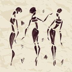 Figures of african dancers. Hand drawn Illustration.