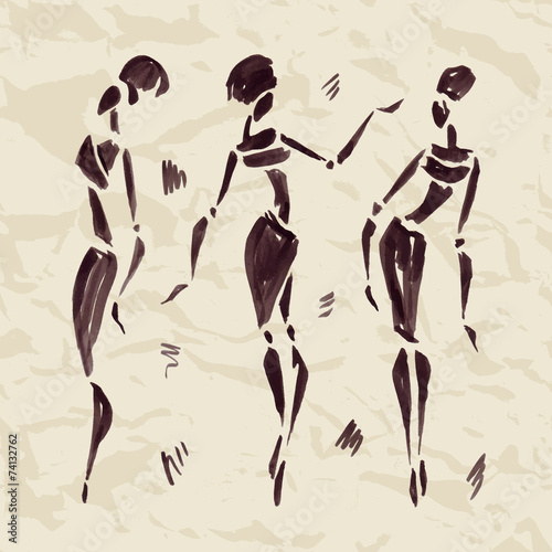 Naklejka - mata magnetyczna na lodówkę Figures of african dancers. Hand drawn Illustration.