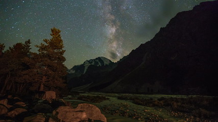 Wall Mural - starry night in mountains (timelapse)