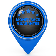 Money back guarantee pointer icon on white background