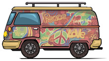 Classic Vintage Hippie Van, Bus, Painted