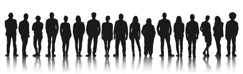 Poster - Silhouettes of Diverse Casual People in a Row Concept