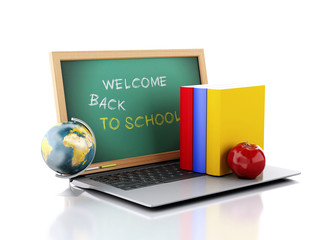 Poster - Laptop with chalkboard. welcome back to school concept. 3d illus
