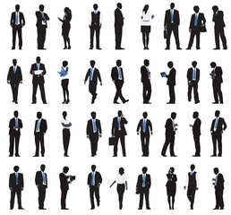 Wall Mural - Silhouettes of Business People Working in a Row