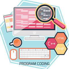 Poster - Flat design concept of program coding