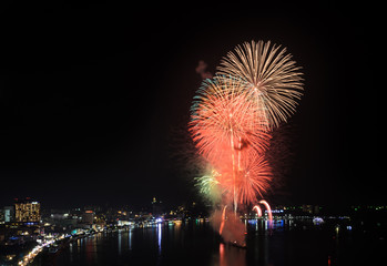 Beautiful firework at Pattaya beach, Thailand