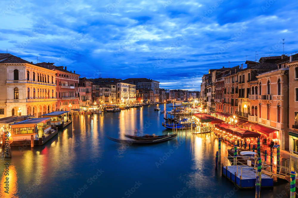 Grand Canal at night from Rialto bridge, Venice Italy - obrazy, fototapety, plakaty 
