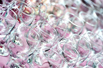 Wall Mural - Empty clean wine glasses on restaurant tablecloth restaurant