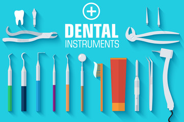 flat dental instruments set design concept background. Vector il