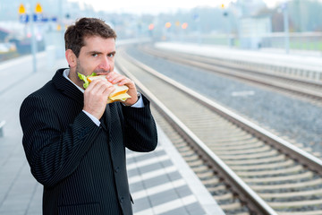 businessman on trip has a break