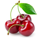 Fototapeta  - Cherry with leaf isolated on white.
