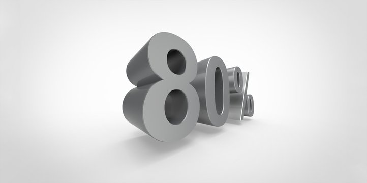 3D rendering of a gray  80 percent letters on a white background