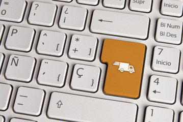 Wall Mural - delivery concept, shipping truck keyboard key.