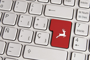 Wall Mural - vintage christmas concept, reindeer keyboard key.