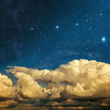 Fototapeta Niebo - clouds and stars on a textured vintage paper  background