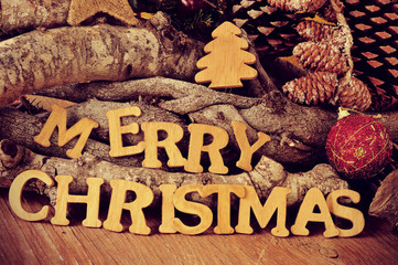 Sticker - wooden letters forming the sentence merry christmas