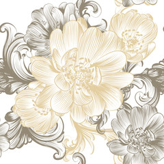 Aufkleber - Flower seamless pattern with hand drawn flowers in pastel colors
