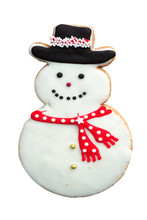 Snowman Gingerbread Man Cookie Isolated On White Background