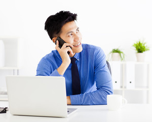 Wall Mural - smiling Young business man talking on the phone